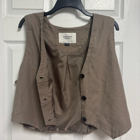 American Eagle Brown Button Front Vest Sleeveless Tailored Crop Top Women’s XL - Picture 5 of 9